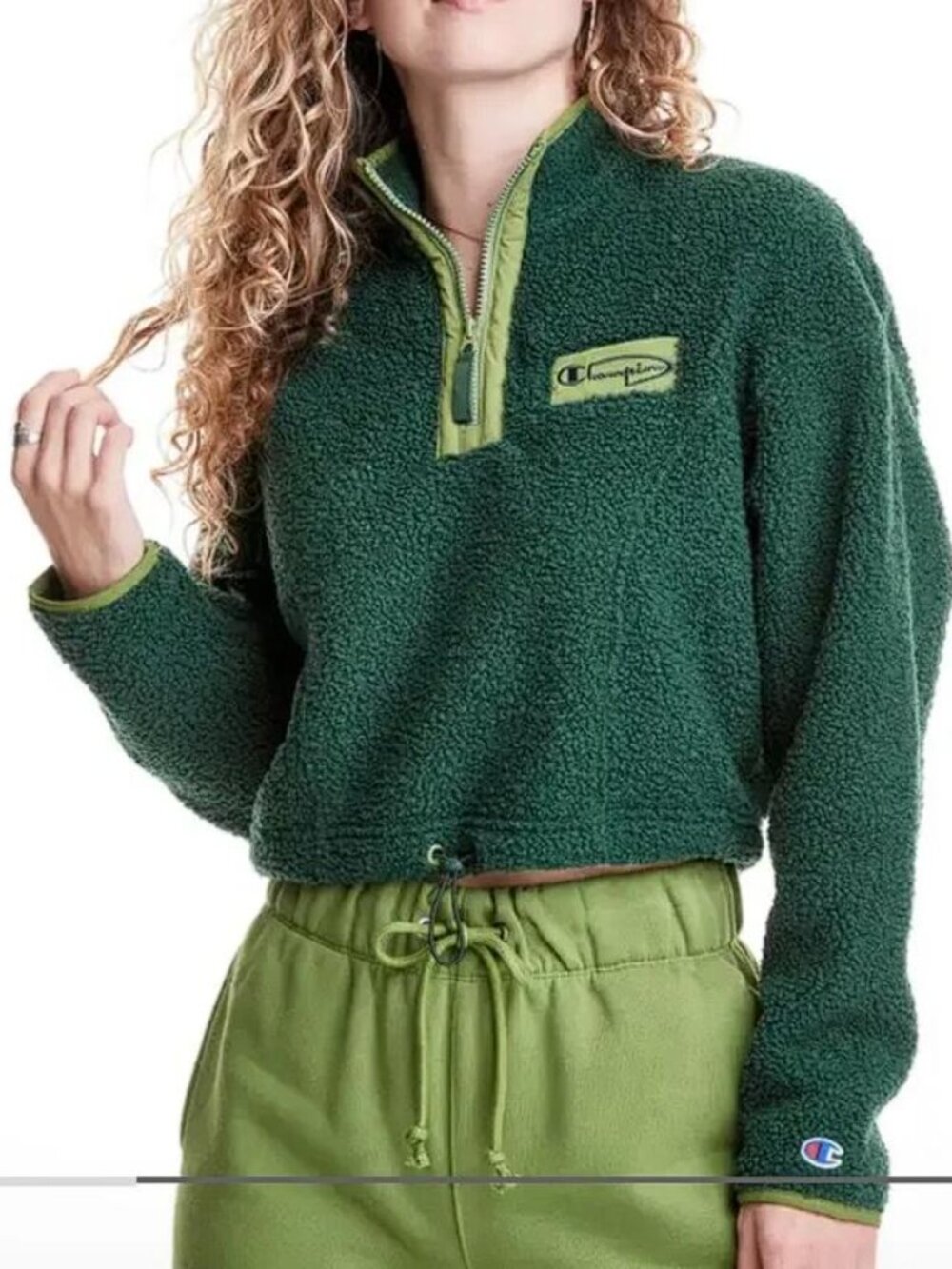 CHAMPION Women's Sherpa Pullover Sweatshirt Size M In Green